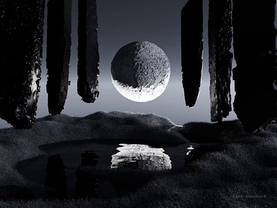 Rising Moon 3d 3d art 3d landscape 3d render animation black moon blender branding cycles environment landscape design moon motion graphics render surreal landscape ui