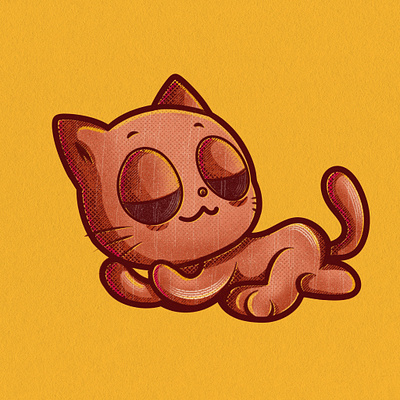 Lazy Cat 2d animals cat halftone happy illustration illustrator ipad lazy procreate retro textural texture