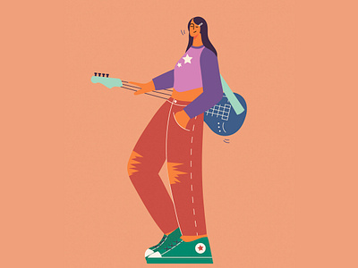 Guitar 2d character character design design editorial design flat girl guitar illustration texture vector