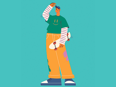 Skateboard boy character design character illustration colorful digital art flat illustration minimal skeytbord vector yellow