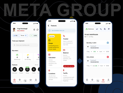Meta Group - Mobile Design app branding car cargo clean company design logistic logo mobile order orders package ship shipment simple track tracking ui ux