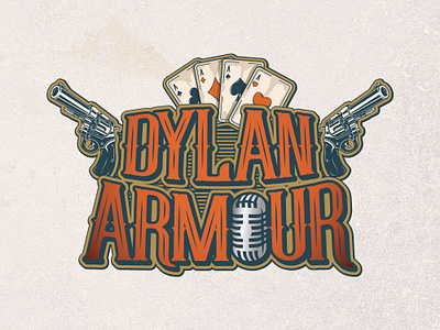 Dylan Armour Logo band logo bird cage mic gold guns logo orange playing cards