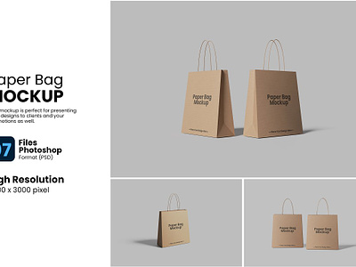Paper Bag Mockup bag branding carry commercial handle isolated mock mockup package packet paper paper bag mockup store vector