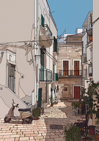 Street of Italy architecture art digital illustration italy painting street