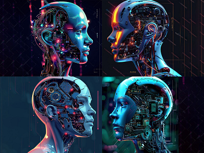 Cyberpunk Color Style Robot Head Make With (Midjourney AI) 3d a robot head ai aiart animation arart work branding cyberpunk evil graphic design head human face logo machine midjourney motion graphics realistic photo robot transhuman ui