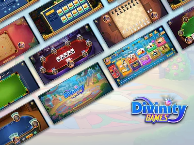 Divinity Games 8 ball ppol archery branding card game carrom chess design game design illustration ludo poker rummy slot teenpatti ui