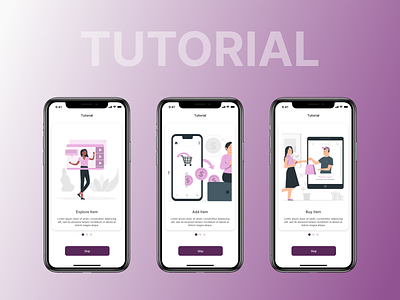 TUTORIAL SCREEN UI app branding illustration mobile tutorial ui