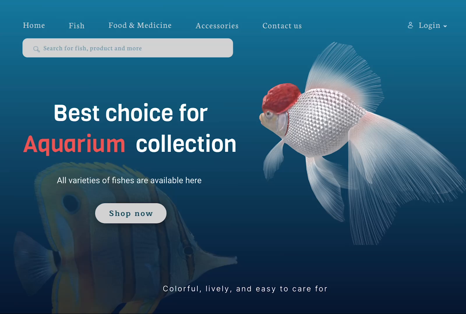 Aquarium fish shop landing page by Mallika Azmy on Dribbble