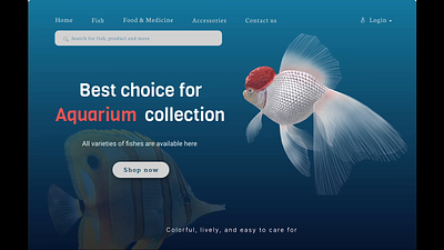 Aquarium fish shop landing page 3d animation motion graphics ui