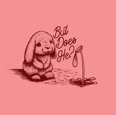 But Does He? animal bunny cute depression flower illustration linocut love petal rabbit sad valentine wildlife