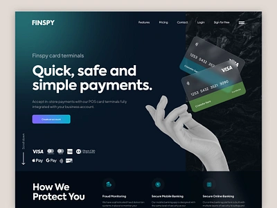 Finspy - Digital Bank Landing Page bank banking banking web banking website card clean finance finance web fintech hero home page landing page money ui uiux web web design website