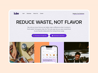 Lobo, Food Zero-Waste Web Design animation app branding delivery design food graphic design ui