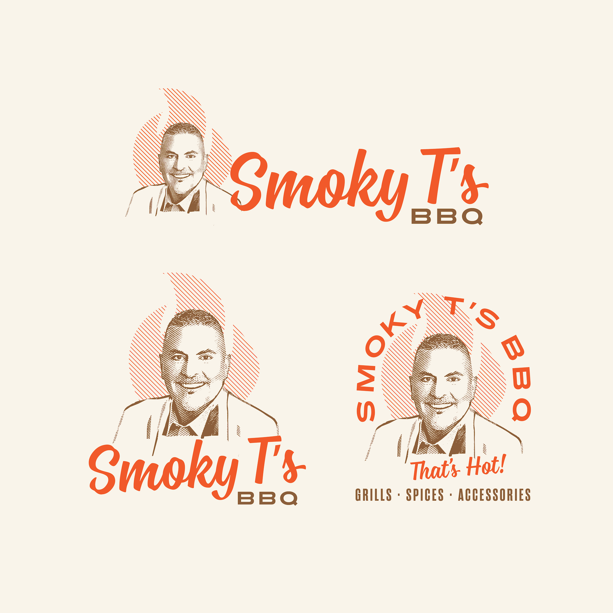 Mature, vintage, fun illustration for BBQ connoisseurs bbq bearbeque branding fire flames illustration logo portrait