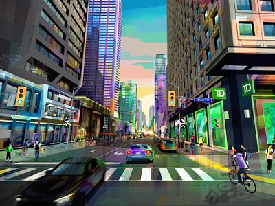 Streets of Toronto city colourful illustration lights print toronto vector