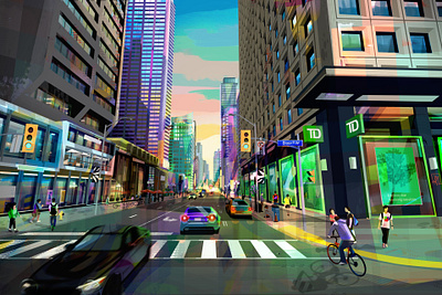 Streets of Toronto city colourful illustration lights print toronto vector