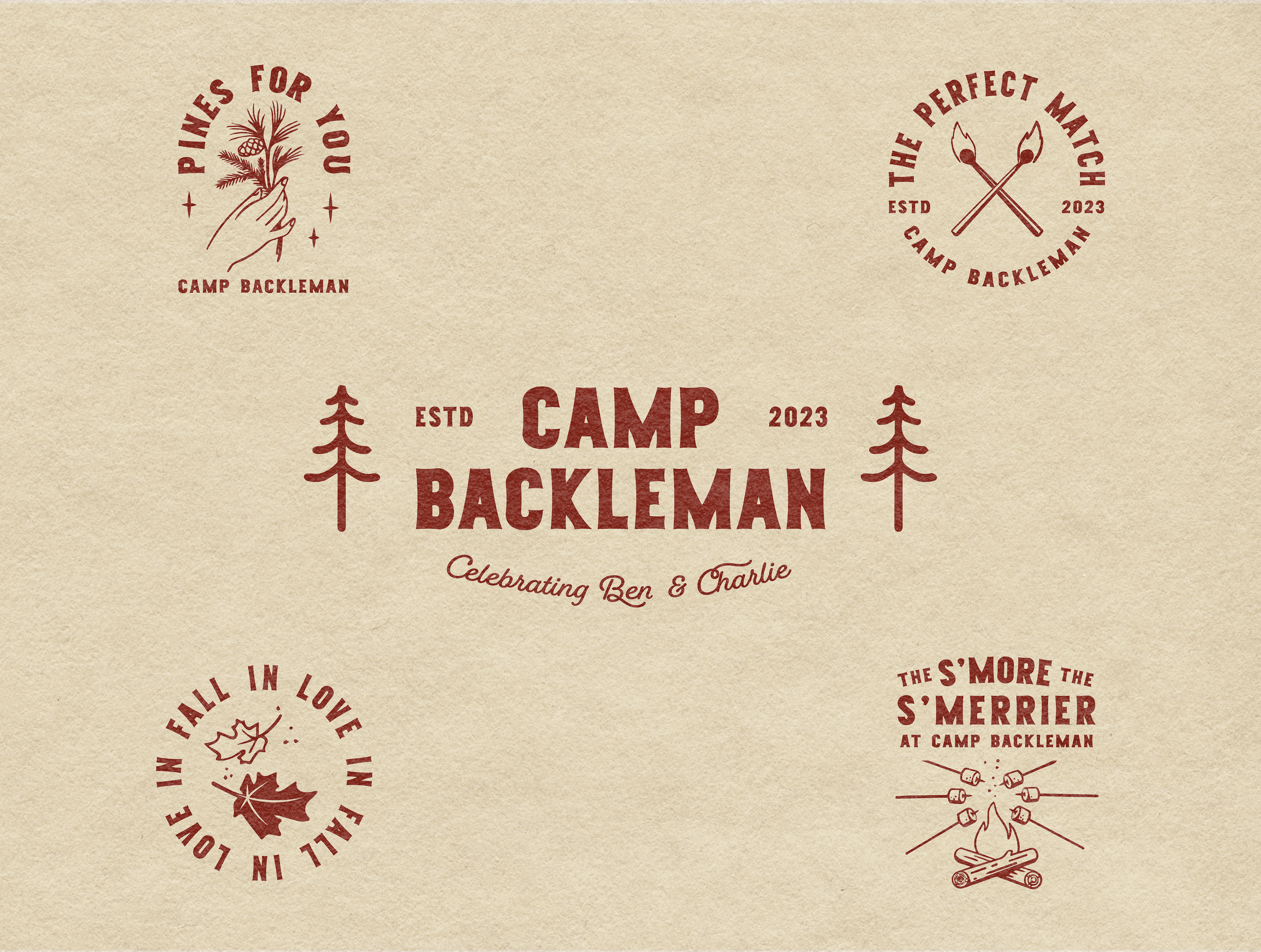 Camp Backleman badge branding camp design illustration merch vintage wedding