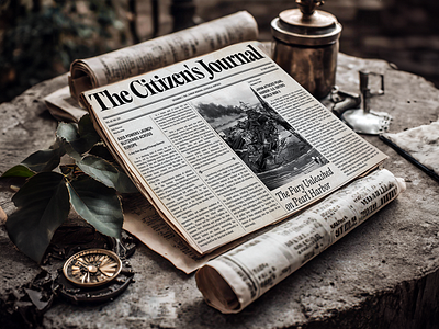 Citizen's Journal on a mockup black and white design graphic design news newspaper paper retro rusty serif story typography vintage wwii