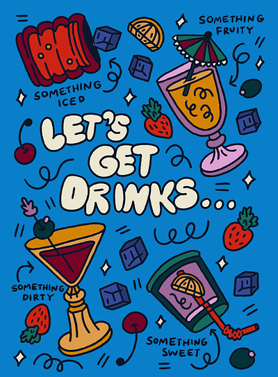 Let's get drinks... art design digital art graphic design illustration postcard print print design procreate