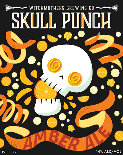 Skull Punch Amber Ale beer branding beer label illustration vector art vector illustration