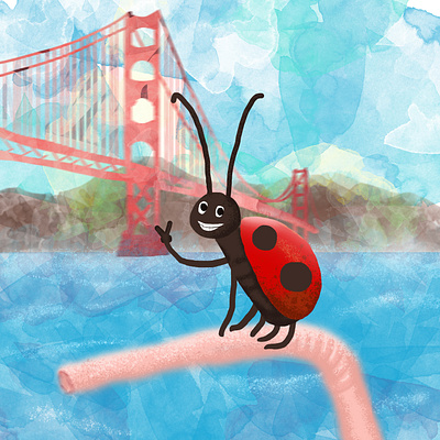 San Francisco. Lady Bug's Selfie. digital art famousplace illustration ladybug watercolor