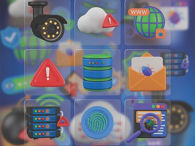 Cyber Security 3D Icon Set 3d 404 404 not found alert cctv cloud error cyber crimes cyber security database email virus fingerprint icon illustration page not found scanner server virus warning web web protection