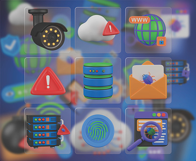 Cyber Security 3D Icon Set 3d 404 404 not found alert cctv cloud error cyber crimes cyber security database email virus fingerprint icon illustration page not found scanner server virus warning web web protection