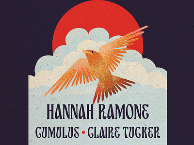 Crunchy Birb bellingham clouds flying gig poster grunge illustration illustrator indie rock live music pacific northwest photoshop pnw seattle singer songwriter sun texture white center wings