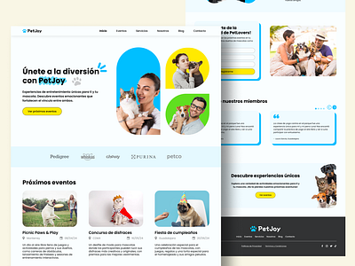 PetJoy - Pets Events Host Company Website Design diseño web graphic design landing page design mascotas pets ui web design website