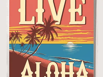Live Aloha Hawaii Travel Poster Mockup beach branding design downloadable graphic design hawaii illustration poster simple colors tshirt design wall art