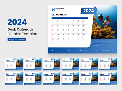 Desk Calendar 2024 Vector Editable Template calendar calendar 2024 corporate date date picker desk calendar events graphic design month print schedule task vector