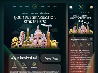 Travel Website UI agency branding colorful ui dark theme darkui figma design holiday illustration tour tour plan tours travel landing page travel tour travel website travel website design travelling vacation vacation tour vinomind website ui