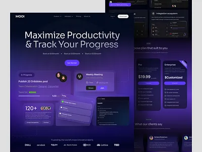 MOOI - SaaS Productivity Landing Page design landing page management procutivity saas software as a service task management teams tools ui uiux uiux design user interface design ux web web design web marketing web ui webpage website