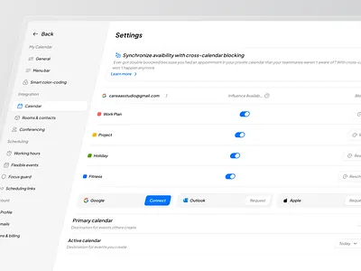 Calendar Setting Exploration calendar calendar page calendar setting calendar setting exploration cansaas clean dashboard design event interface product design saas setting ui ux web design
