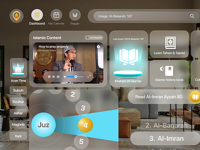 Al-Qur'an Digital - App Dashboard Page apple ar clean dashboard glassmorphism iot islamic muslim quran ui ux ui design ux vision pro vr web website