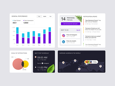 Social Media Marketing Dashboard v2 analytic bar chart dashboard digital graph marketing media pie report saas social statistic ui webflow website wordpress