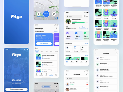 FitGo - Collage Version Animation Design animation categories challenge cycling featured fitness gym health home interaction leaderboard login mobile app onboarding running sport app statistics tracker app uiux workout