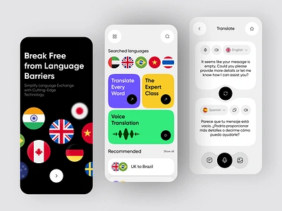 Language Translator Mobile App chat course dictionary english flag flutter form language language app language learning list mobile app mobile app design select country splash screen translate translation translator voice over world