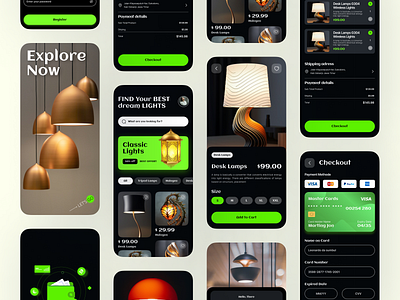 Lamp Mobile App app design branding color dark mode dark ui design figma figma design figma designer ios lamp lamp light lamp light app lamp mobile app mobile app designer ui uiux