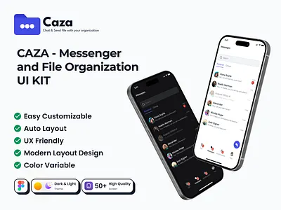 CAZA - Messenger and File Organization UI KIT chatting app company app figma file file organization messenger app mobile app ui ui kit ui ux