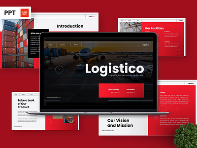 Logistico - Logistic Powerpoint Templates commerce infographic portfolio powerpoint presentation red