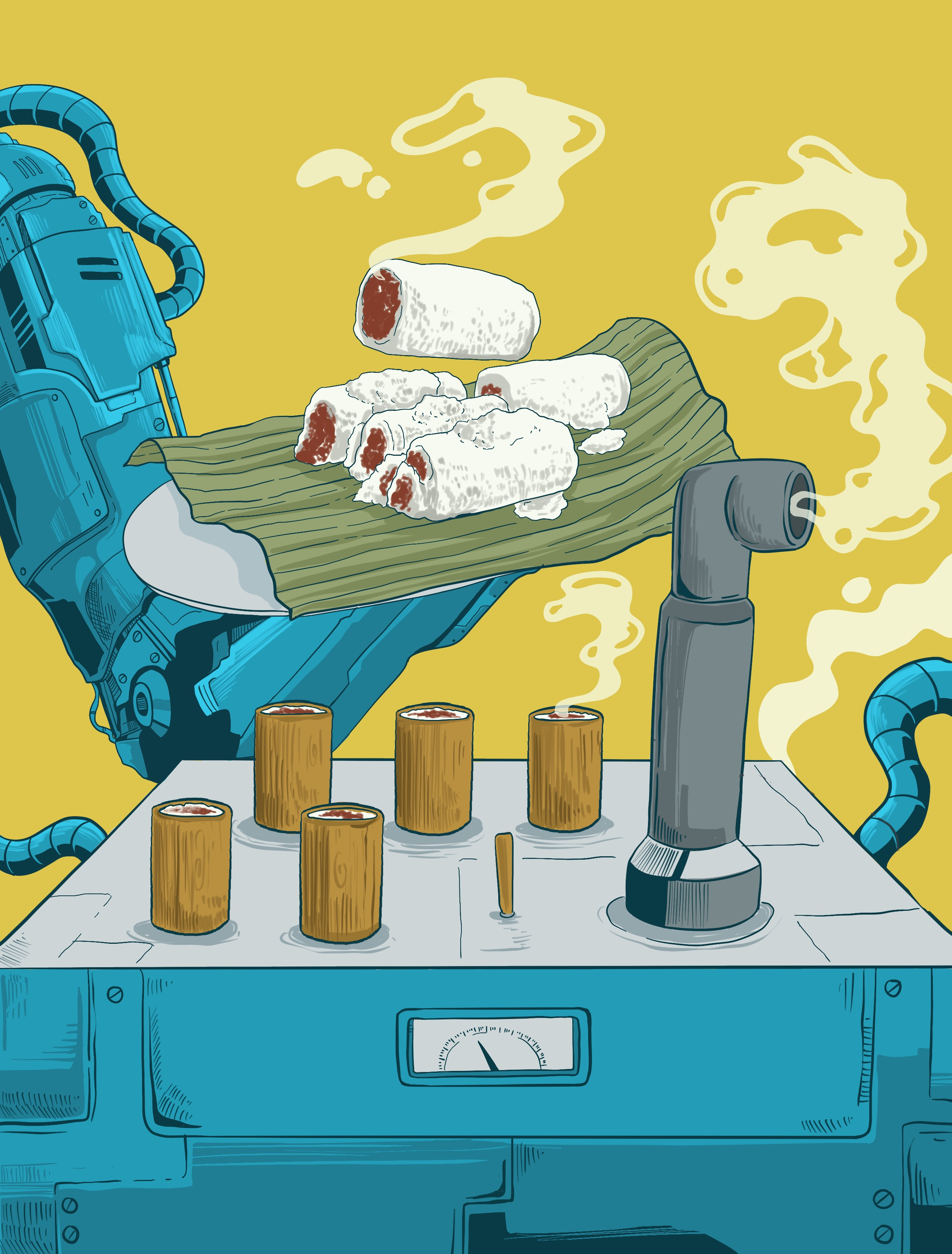 MechaCuisine Illustration 01 concept art cuisine design dish food food illustration graphic graphic design illustration mecha solarpunk the future