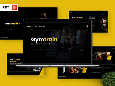 Gymtrain - Gym Powerpoint Templates black club infographic portfolio powerpoint template