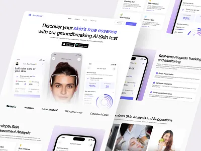 Auraskintest - AI Skin test Website (Download App) app store artificial intelligence clean design clean user interface download app download section landing page minimalist design play store skincare skintest skintest app uiux user interface web design