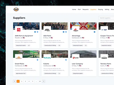 Marketplace: Heavy equipment suppliers application b2b branding design ecommerce equipment heavy icon icons johndeere kubota marketplace mobile part parts saas suppliers ui volvo web