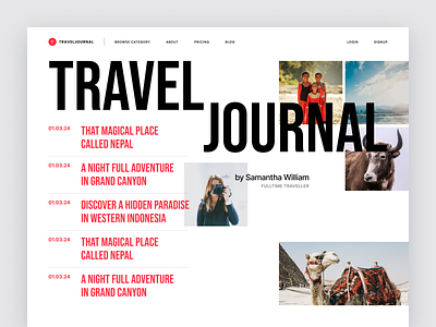 #Exploration - Travel Journal Landing Page bold clean design editorial hero section homepage journal landing page layout magazine photography tour travel typography ui ux vacation website whitespace