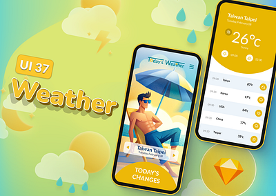 UI 37_Weather app dailyui light mode logo mobile phone sketch ui ui 37 weather yellow