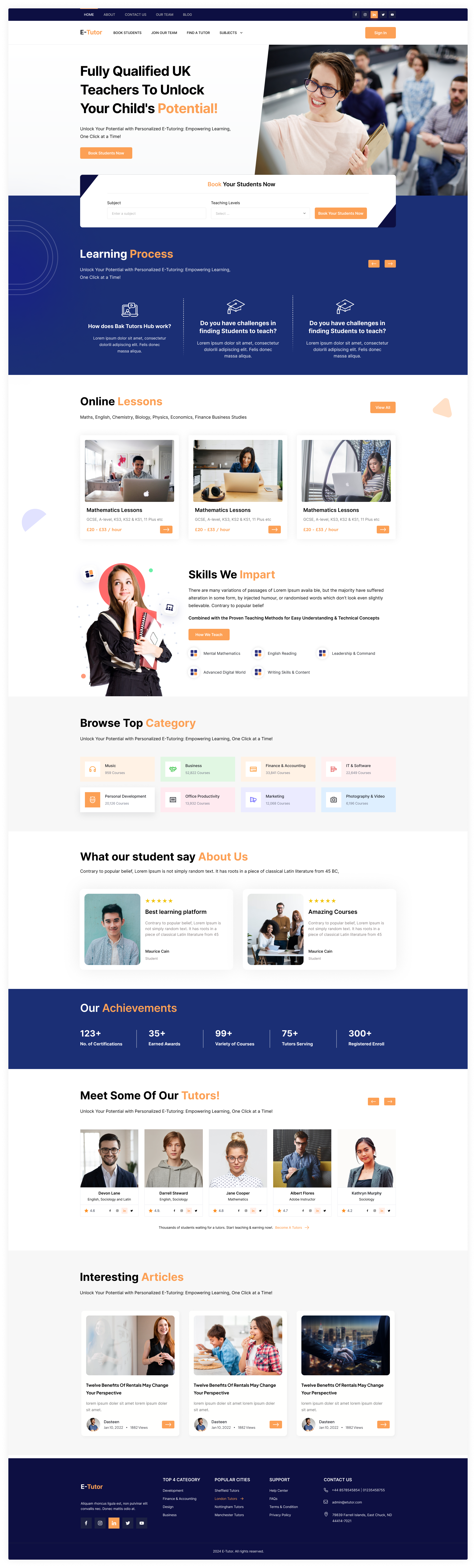 E-Tutor Website 2024 concept design figma learning students teacher tutor ui