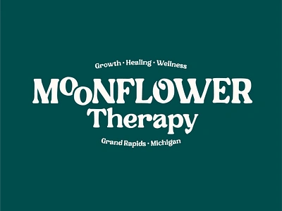 Moonflower Therapy Logo 70s adhd branding carly oconnell derek mohr flower grand rapids graphic design healing health logo mental health michigan moon psychadelic therapist therapy trauma typography wellness