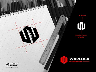 WarLock Logo Design brand mark clever corporate logo design geometric geometry graphic design initial knife logo minimal modern negative space smart startup symbol unique modern w w logo wordmark