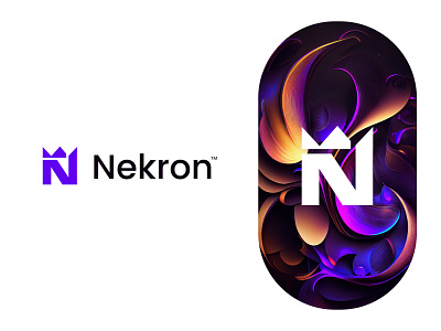 Nekron logo branding crown custom logo icon identity logo logo mark n logo